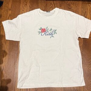 Kith White Tee with Red Rose Embroidery